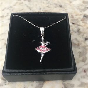Sterling Pink Cubic Zirconia Ballerina Pendant